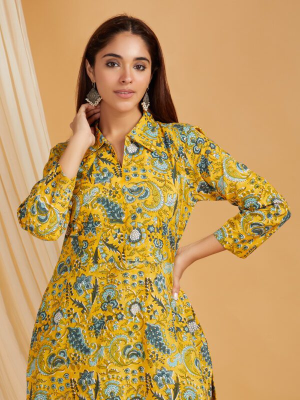 Hand Block Printed Cotton Straight Kurta with Side pockets and Palazzo Set of 2 - Image 6