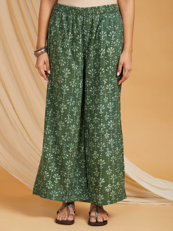 Hand Block Printed Cotton A-Line Kurta with Palazzo Set of 2 - Image 2