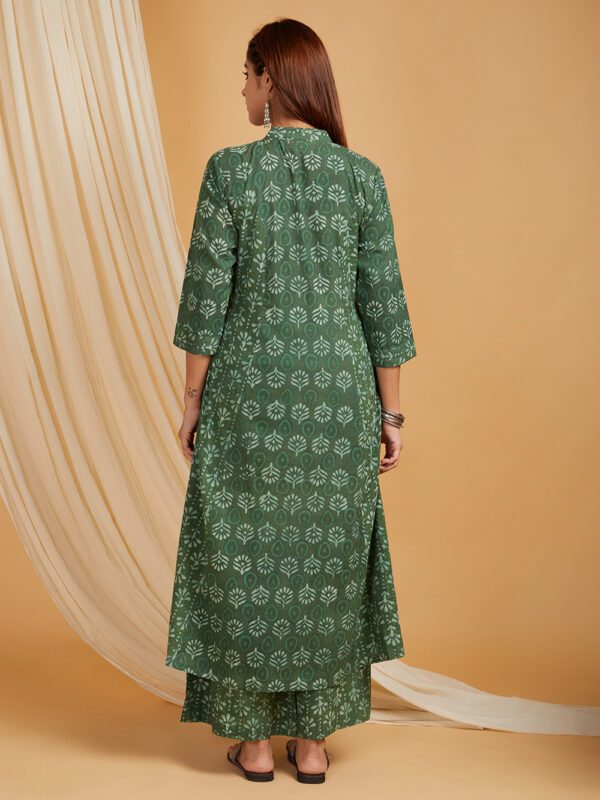 Hand Block Printed Cotton A-Line Kurta with Palazzo Set of 2 - Image 3