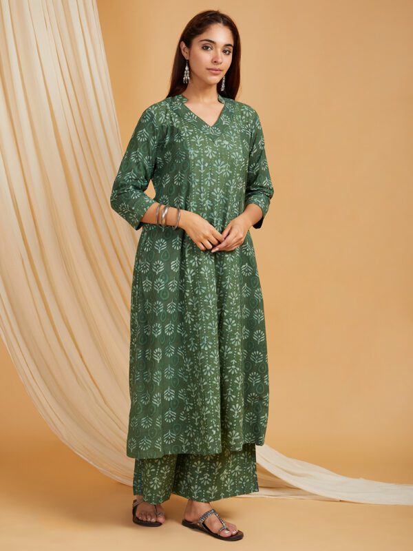 Hand Block Printed Cotton A-Line Kurta with Palazzo Set of 2 - Image 5