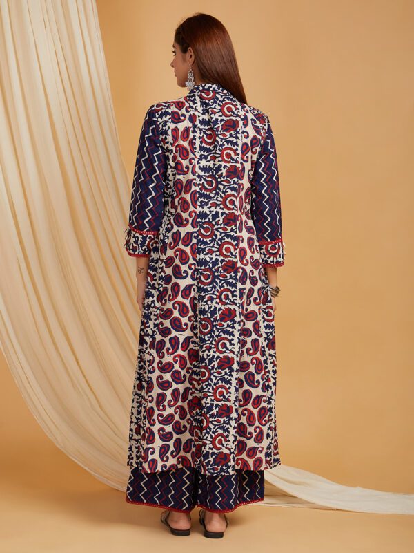 Indigo Dabu Hand Block Printed A-Line Kurta with Palazzo Set of 2 - Image 2