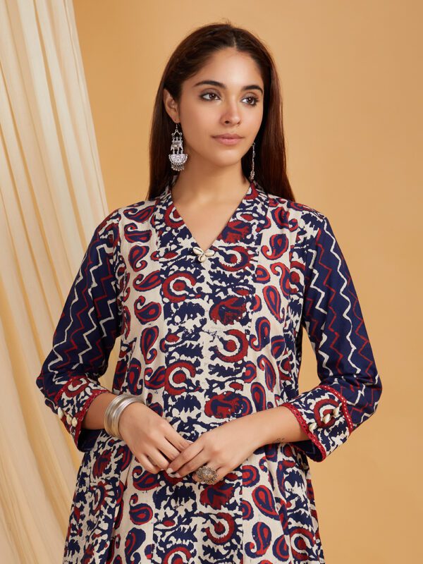 Indigo Dabu Hand Block Printed A-Line Kurta with Palazzo Set of 2 - Image 5