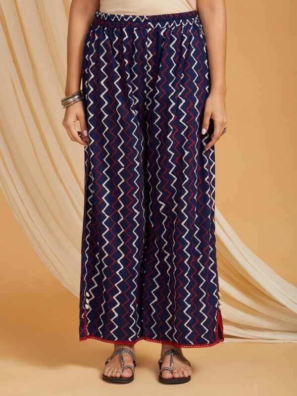 Indigo Dabu Hand Block Printed A-Line Kurta with Palazzo Set of 2 - Image 6