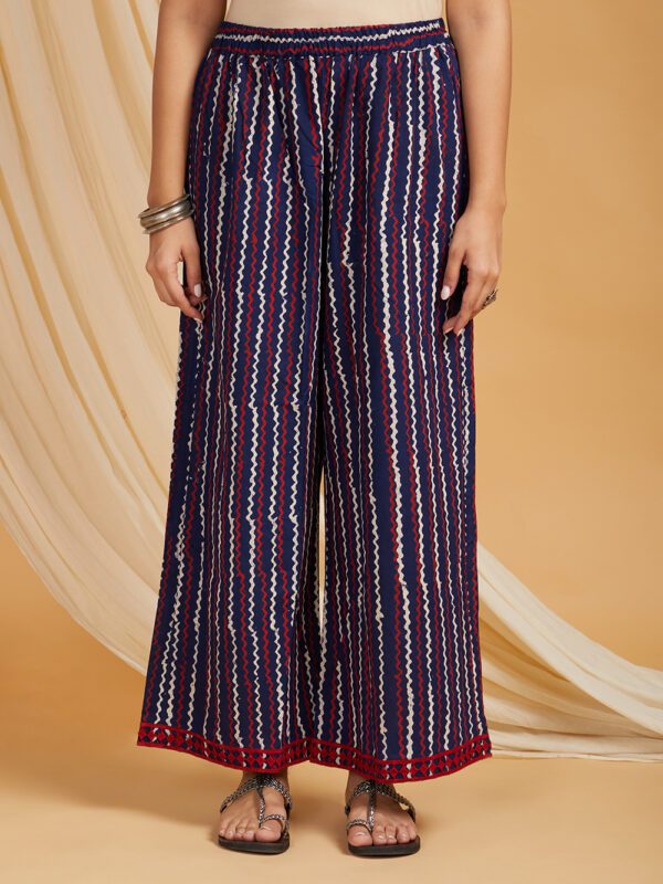 Indigo Dabu Hand Block Printed Straight Kurta with Palazzo Set of 2 - Image 2