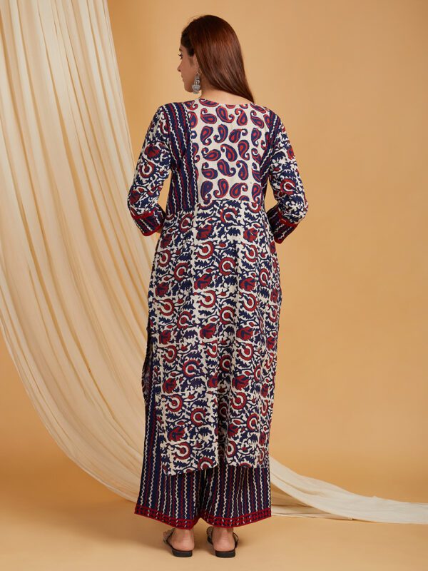 Indigo Dabu Hand Block Printed Straight Kurta with Palazzo Set of 2 - Image 3