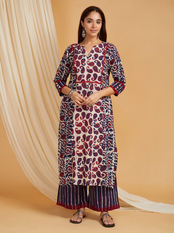 Indigo Dabu Hand Block Printed Straight Kurta with Palazzo Set of 2