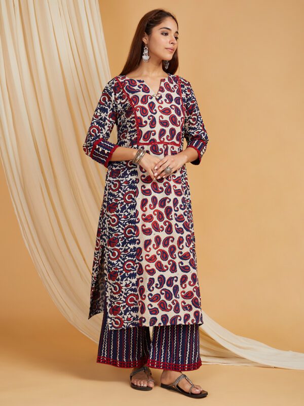 Indigo Dabu Hand Block Printed Straight Kurta with Palazzo Set of 2 - Image 5