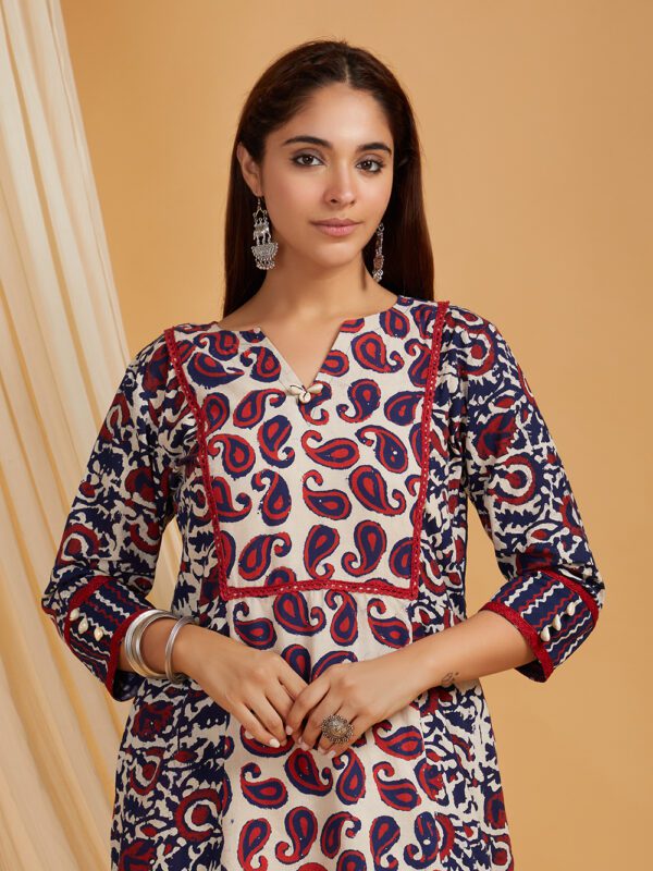 Indigo Dabu Hand Block Printed Straight Kurta with Palazzo Set of 2 - Image 6
