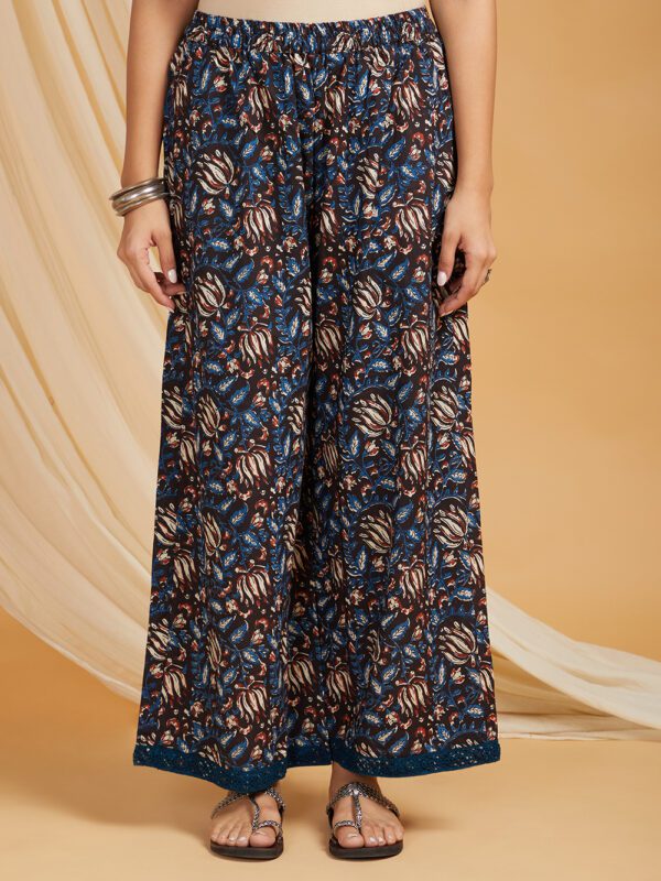 Black Hand Block Printed Cotton Straight Kurta with Palazzo Set of 2 - Image 2