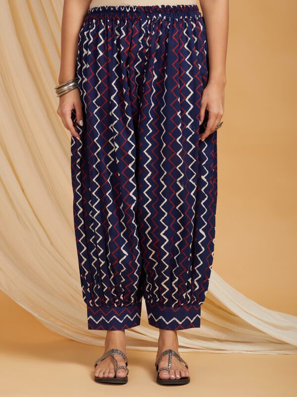 Indigo Dabu Hand Block Printed Cotton Short Kurta with Pants Set of 2 - Image 2