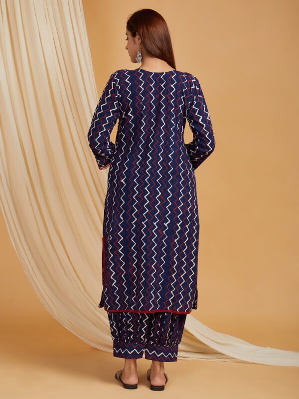 Indigo Dabu Hand Block Printed Cotton Short Kurta with Pants Set of 2 - Image 3