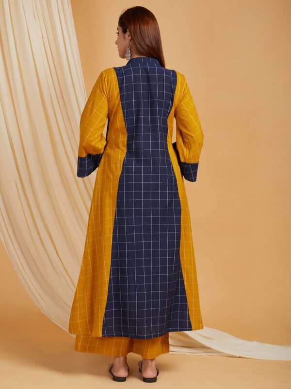 Mustard -Navy Cotton A-Line Kurta with Palazzo Set of 2 - Image 2