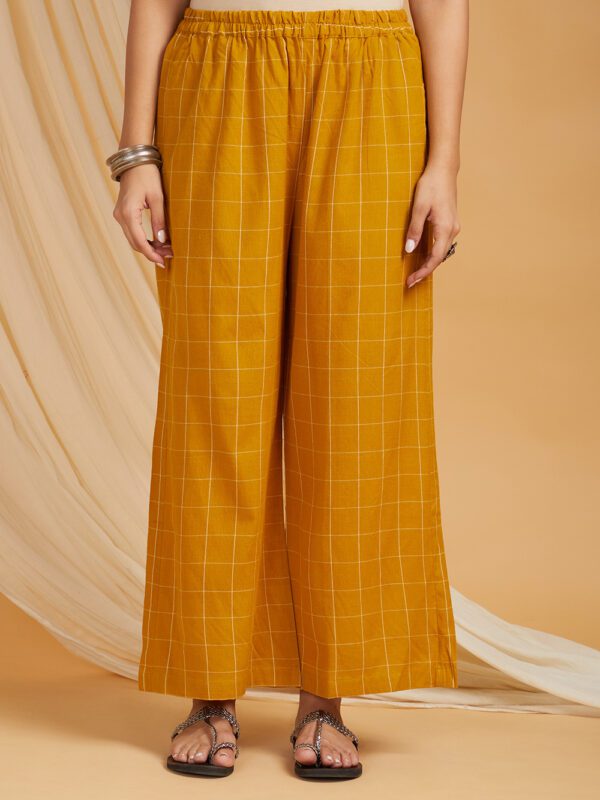 Mustard -Navy Cotton A-Line Kurta with Palazzo Set of 2 - Image 6