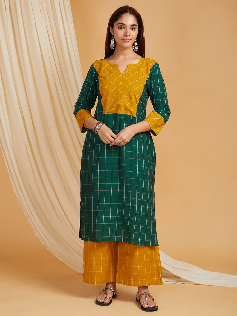 Mustard Cotton Straight Kurta with Palazzo Set of 2