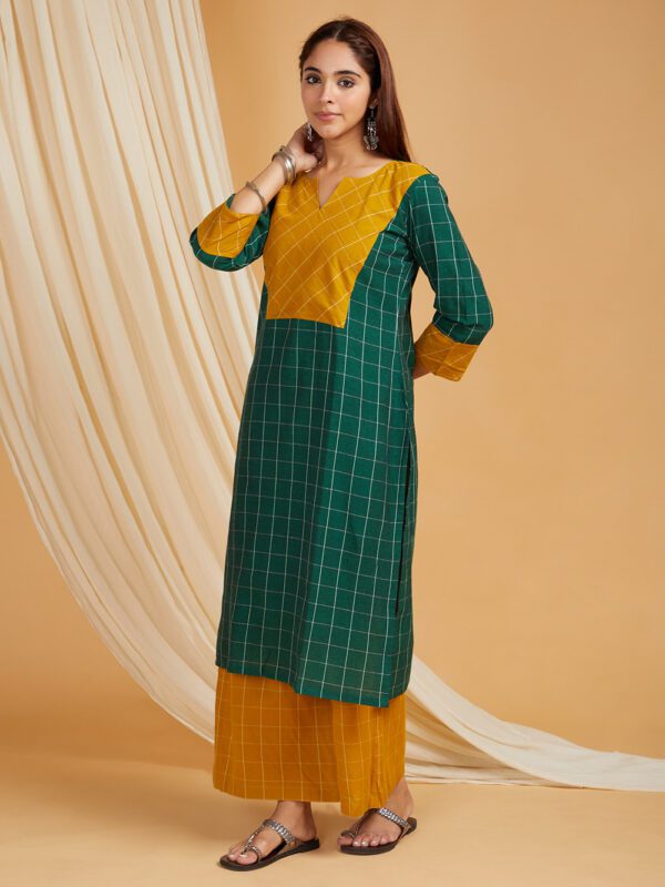 Mustard Cotton Straight Kurta with Palazzo Set of 2 - Image 4