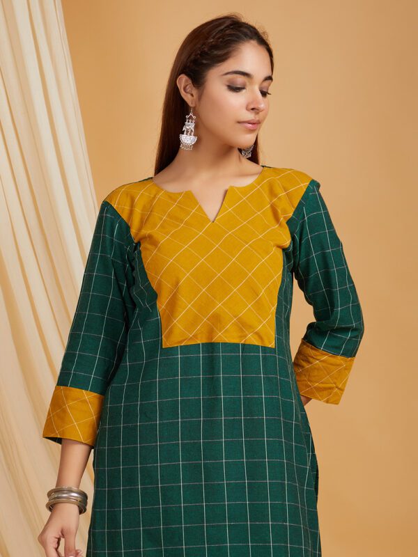 Mustard Cotton Straight Kurta with Palazzo Set of 2 - Image 5