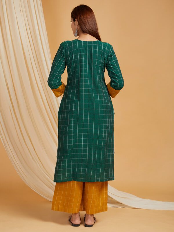 Mustard Cotton Straight Kurta with Palazzo Set of 2 - Image 6