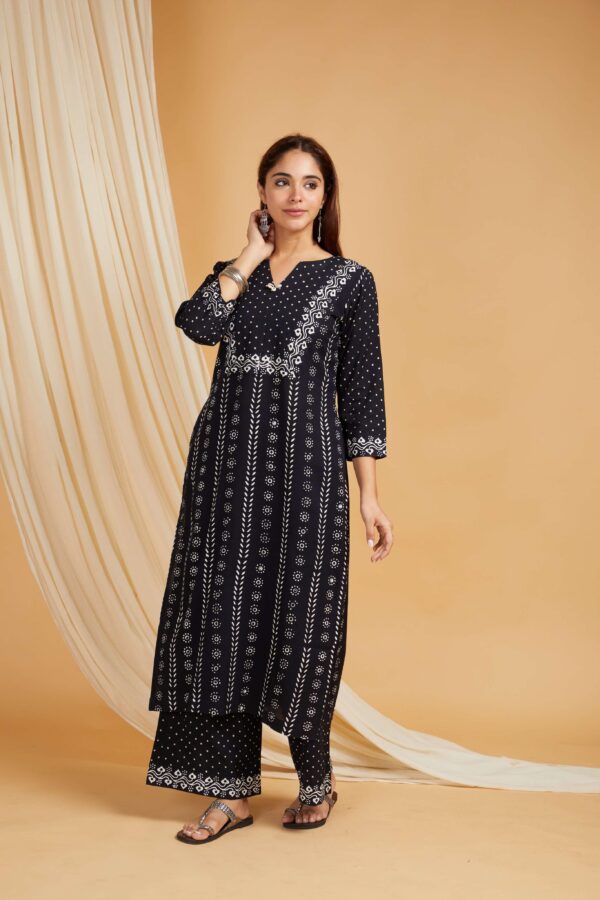 Hand Block Printed Cotton Straight Kurta with Side pockets and Palazzo Set of 2 - Image 3