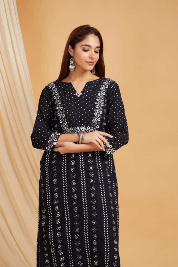 Hand Block Printed Cotton Straight Kurta with Side pockets and Palazzo Set of 2 - Image 5
