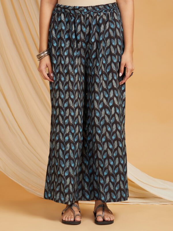 Black Hand Block Printed Vanaspati Ajrakh Cotton Panel Kurta with Palazzo Set of 2 - Image 2