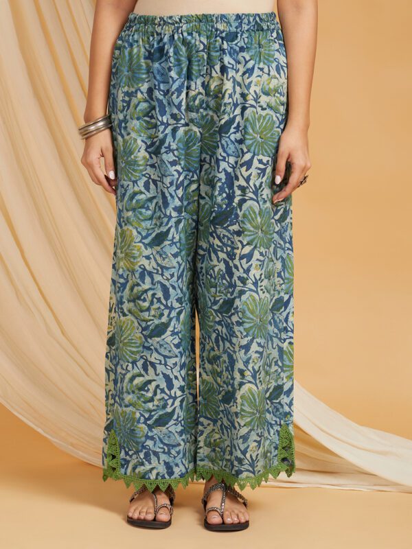 Blue Hand Block Printed Vanaspati Ajrakh Straight kurta and palazzo Set of 2 - Image 2