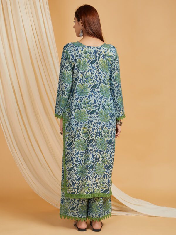 Blue Hand Block Printed Vanaspati Ajrakh Straight kurta and palazzo Set of 2 - Image 3