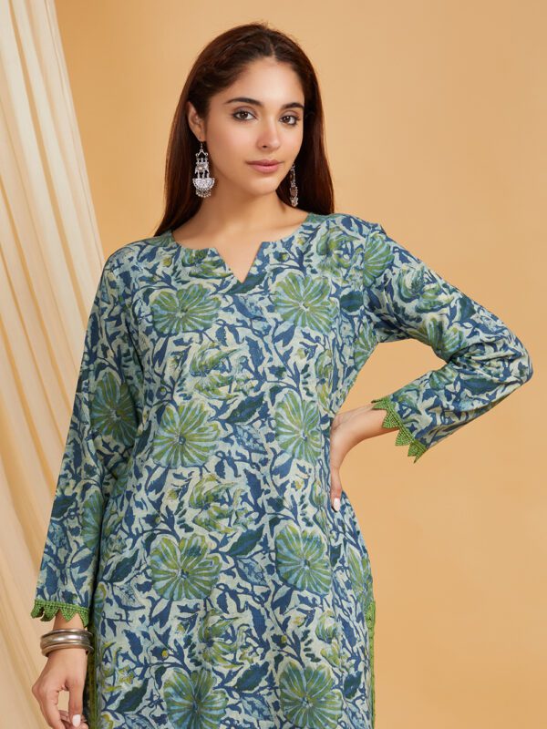 Blue Hand Block Printed Vanaspati Ajrakh Straight kurta and palazzo Set of 2 - Image 6