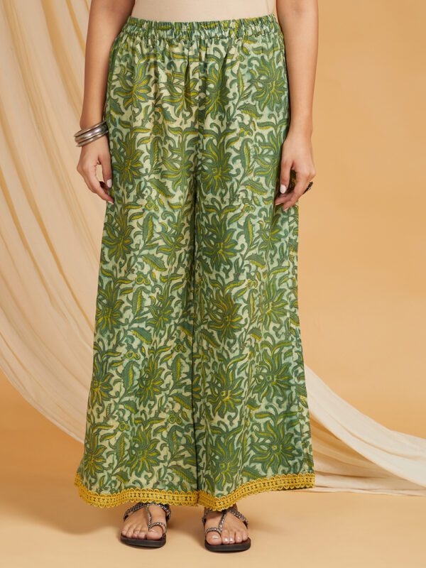 Green Hand Block Printed Vanaspati Ajrakh Straight kurta and palazzo Set of 2 - Image 2