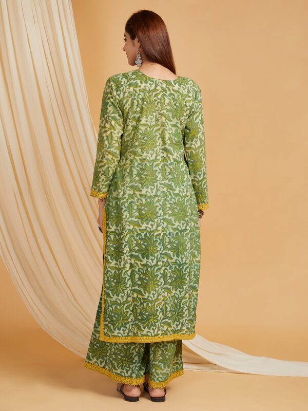 Green Hand Block Printed Vanaspati Ajrakh Straight kurta and palazzo Set of 2 - Image 3