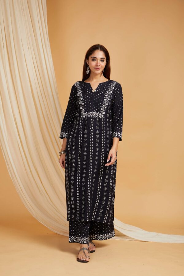 Hand Block Printed Cotton Straight Kurta with Side pockets and Palazzo Set of 2 - Image 8