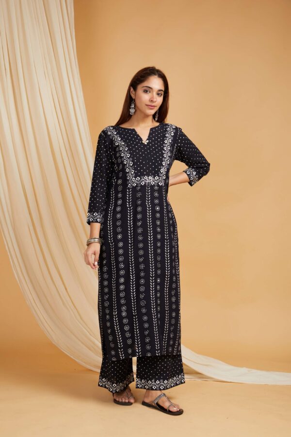 Hand Block Printed Cotton Straight Kurta with Side pockets and Palazzo Set of 2 - Image 9