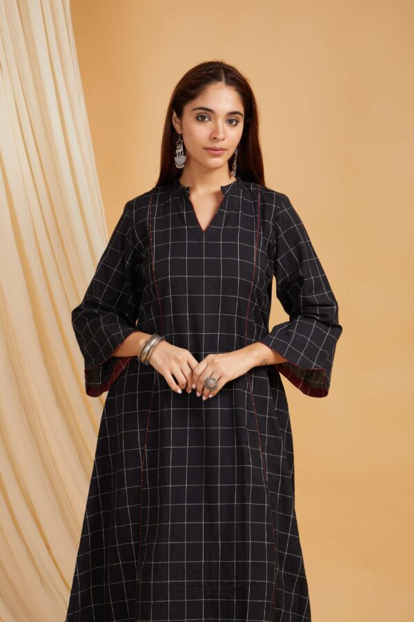 Black Cotton A-Line Kurta and Palazzo Set of 2 - Image 11