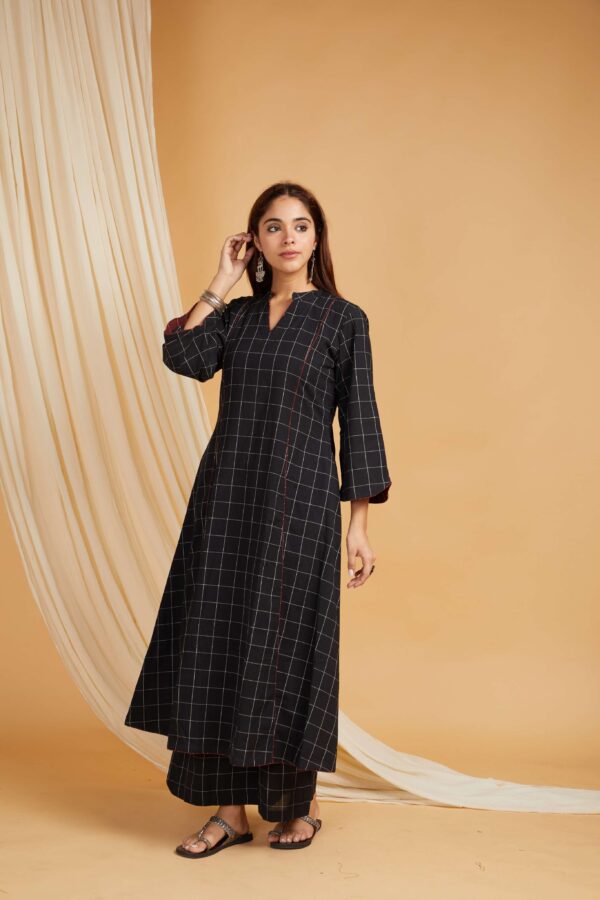 Black Cotton A-Line Kurta and Palazzo Set of 2 - Image 4