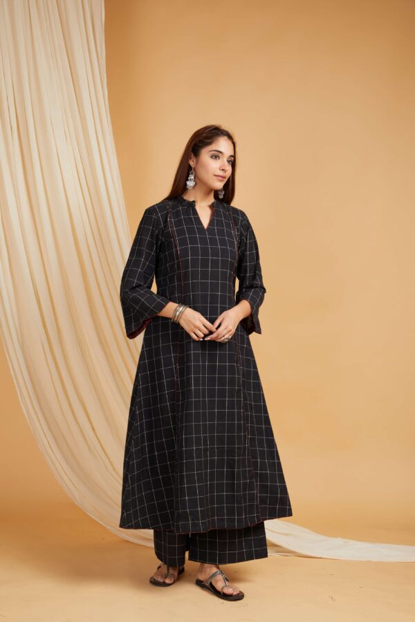 Black Cotton A-Line Kurta and Palazzo Set of 2 - Image 5