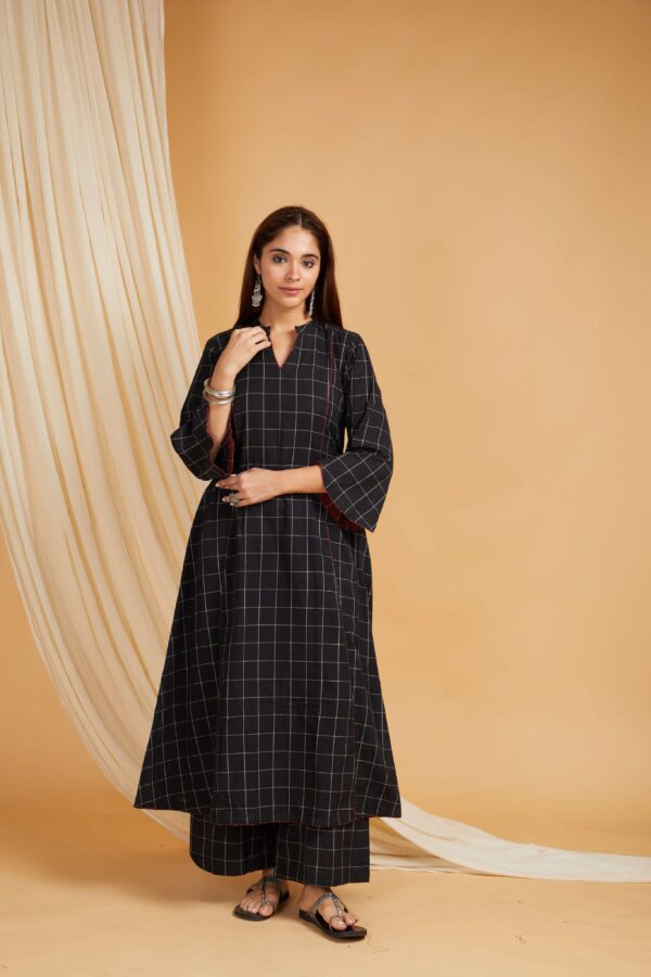 Black Cotton A-Line Kurta and Palazzo Set of 2 - Image 6