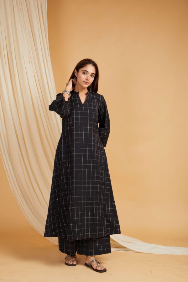Black Cotton A-Line Kurta and Palazzo Set of 2 - Image 7