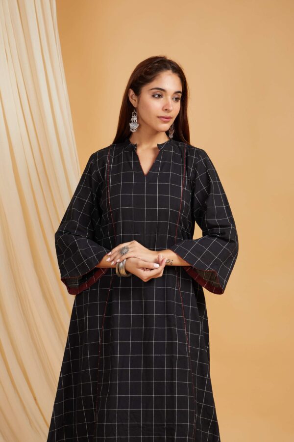 Black Cotton A-Line Kurta and Palazzo Set of 2 - Image 8