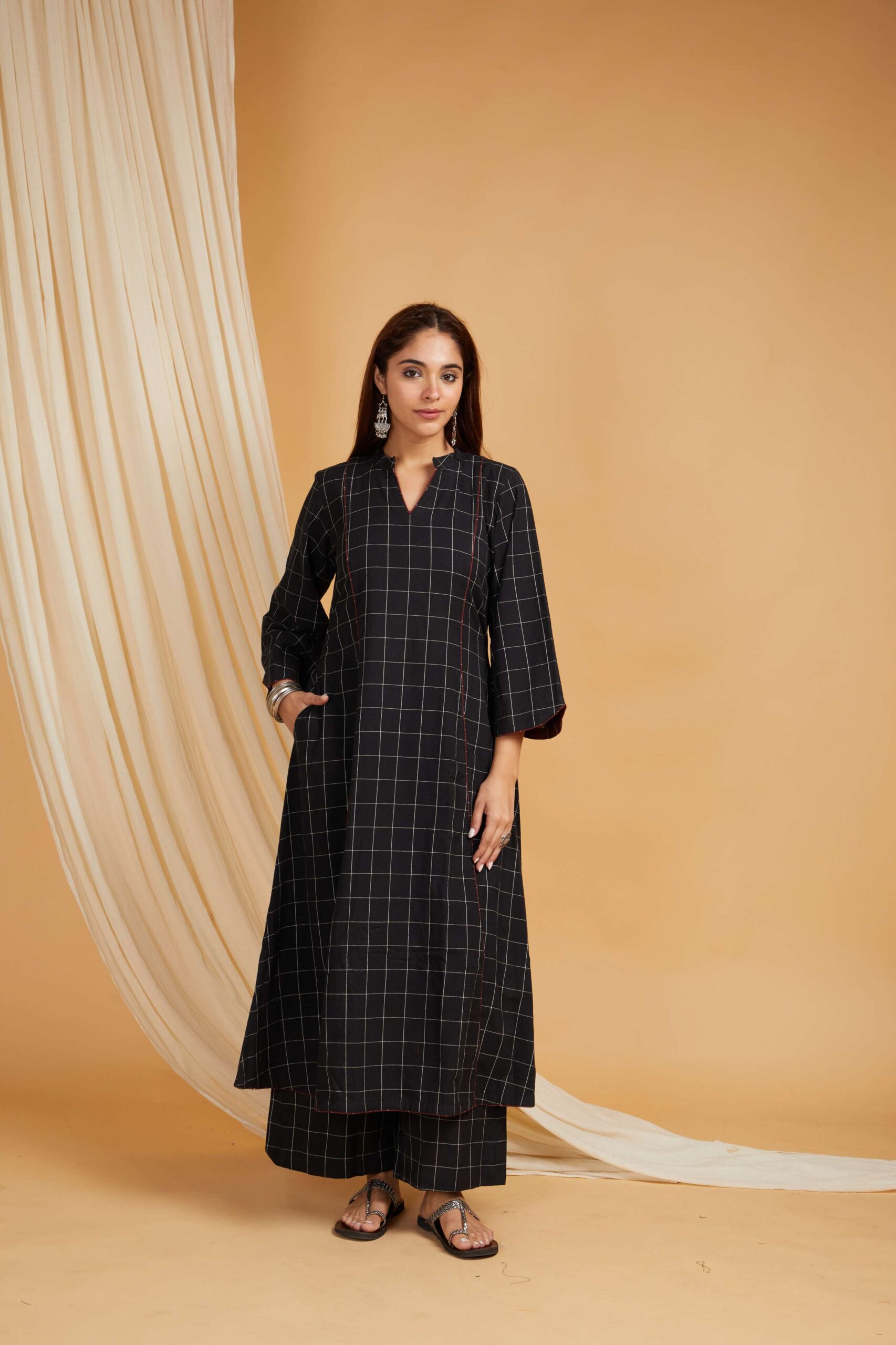 Black Cotton A-Line Kurta and Palazzo Set of 2
