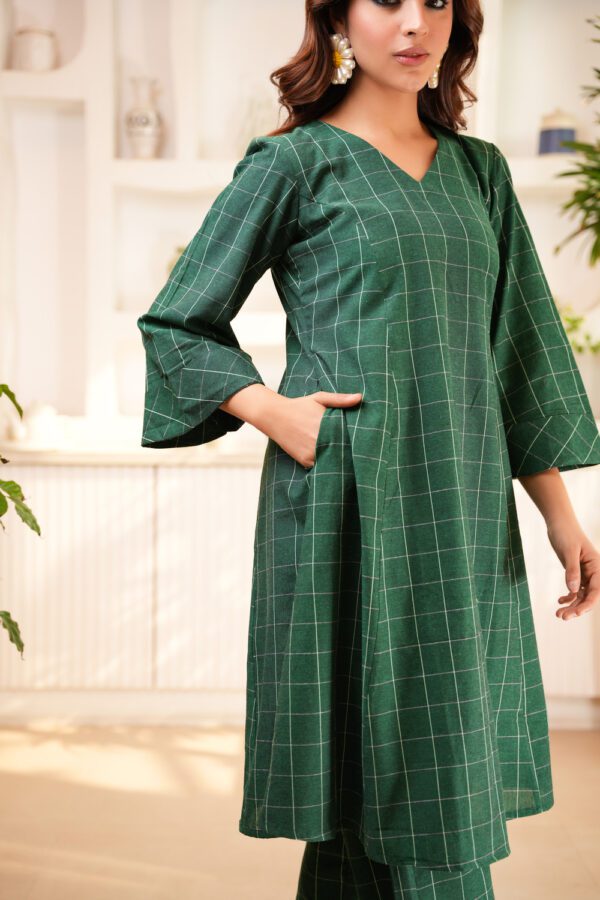 Green Flared Tunic with Palazzo- Set of 2 - Image 2