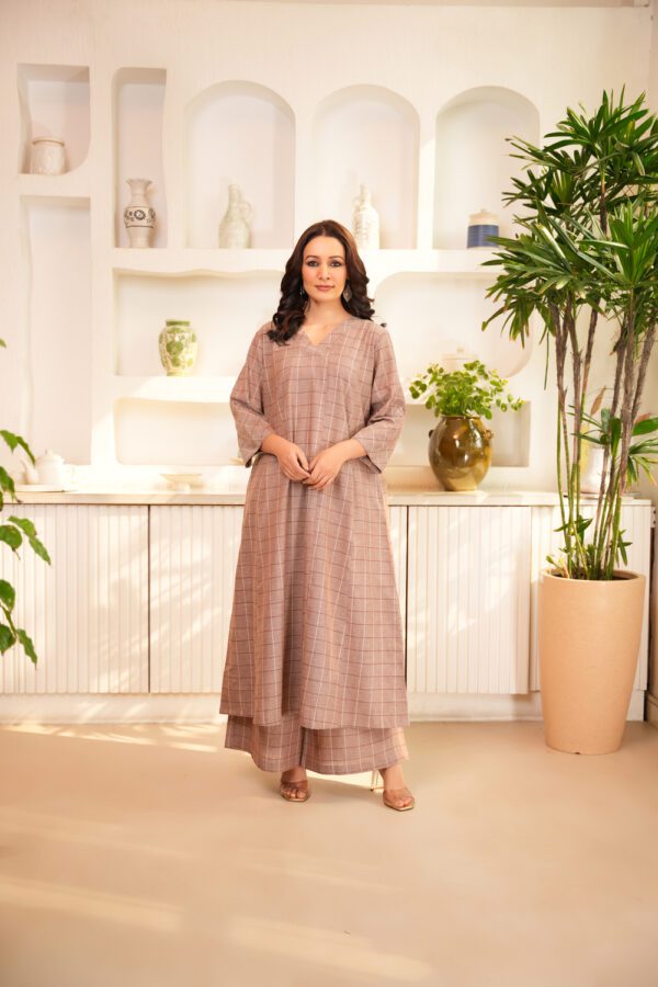 Brown Flared Long Tunic with Palazzo- Set of 2