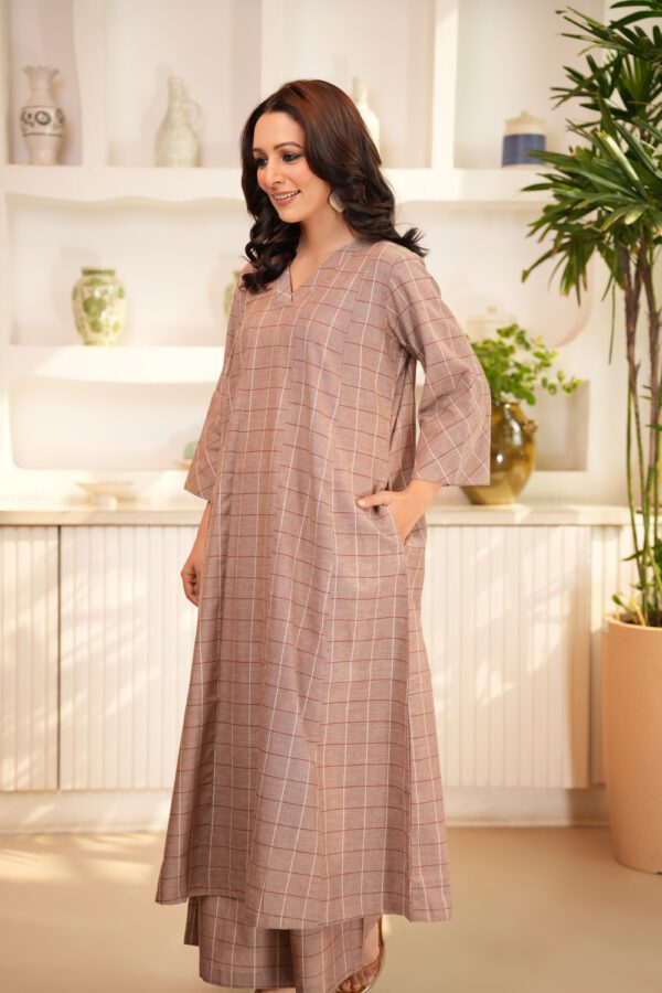 Brown Flared Long Tunic with Palazzo- Set of 2 - Image 4