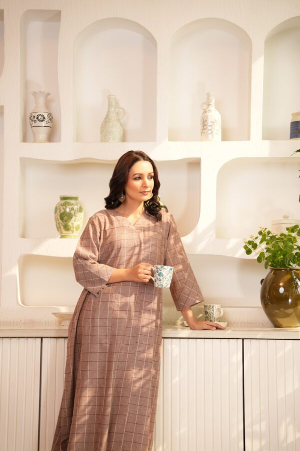 Brown Flared Long Tunic with Palazzo- Set of 2 - Image 3