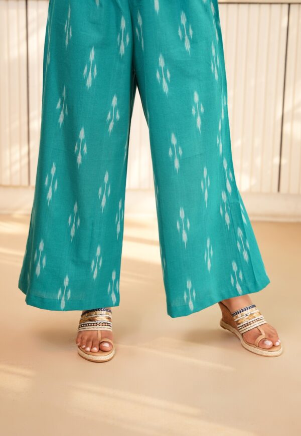 Sea Green Cotton Ikat Tunic with Palazzo- Set of 2 - Image 5