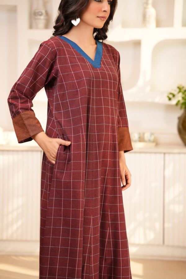 Maroon Cotton Long Flared Tunic with Palazzo- Set of 2 - Image 4