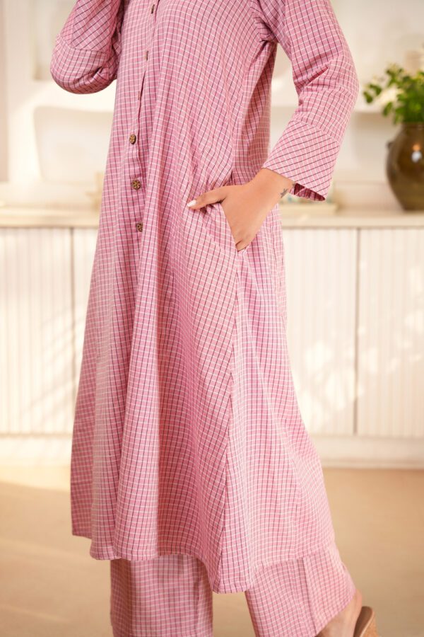 Pink Cotton Anti-Fit Long Shirt with Palazzo- Set of 2 - Image 5