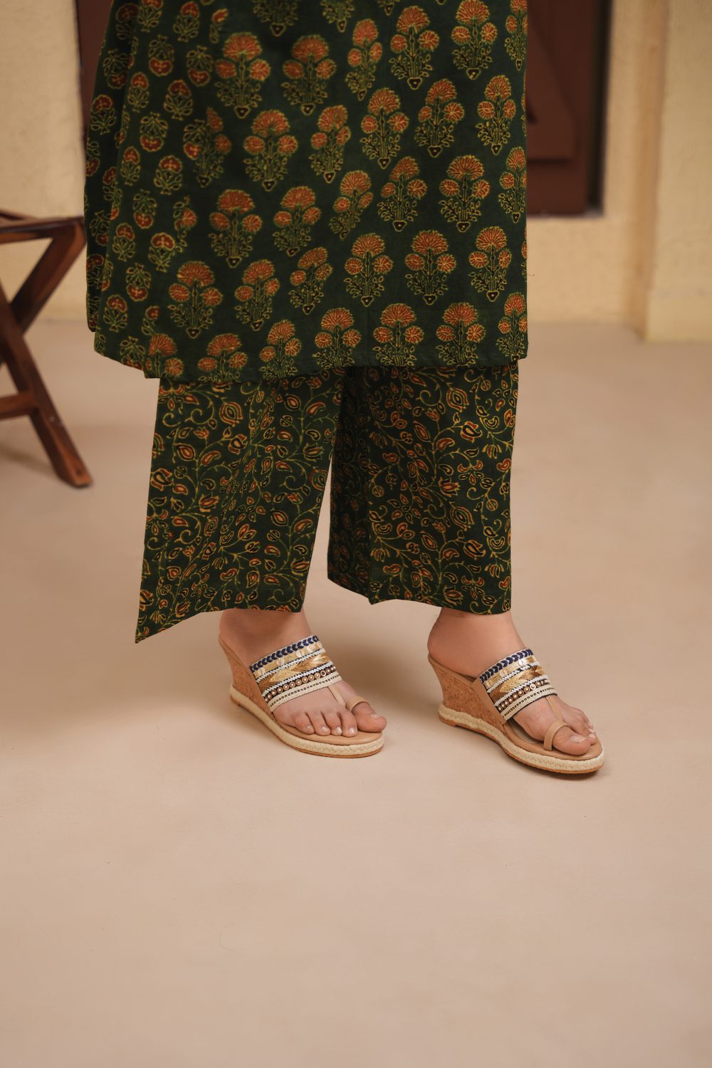 Green Cotton Ajrakh Palazzo