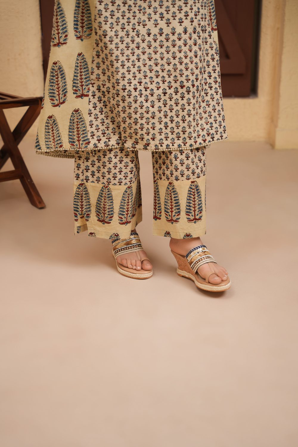 Off White Cotton Ajrakh Palazzo