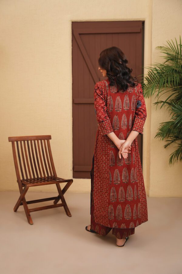 Maroon Cotton Ajrakh Flared Kurta - Image 3