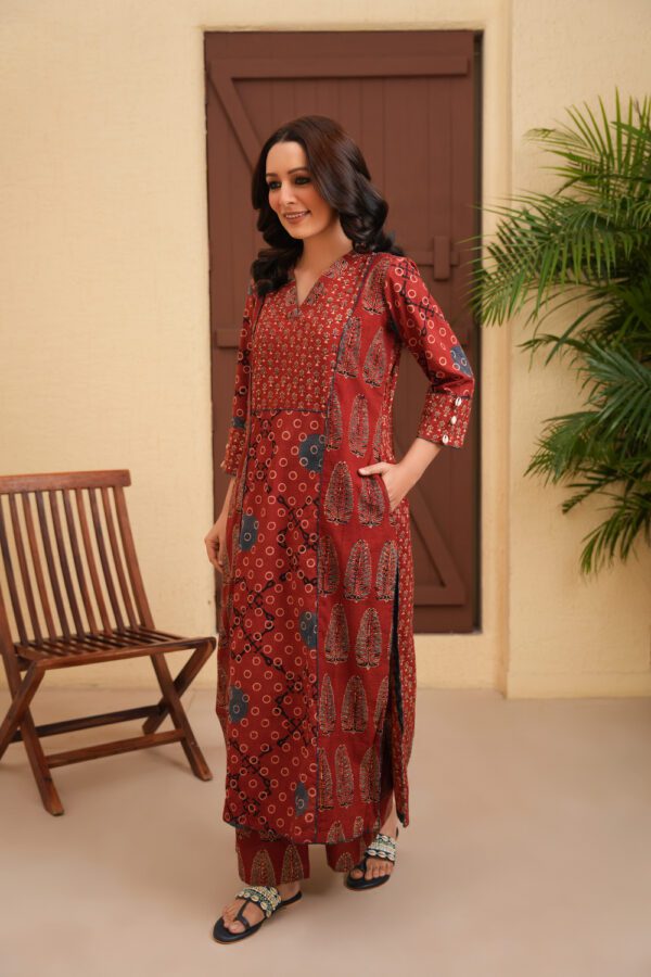 Maroon Cotton Ajrakh Flared Kurta