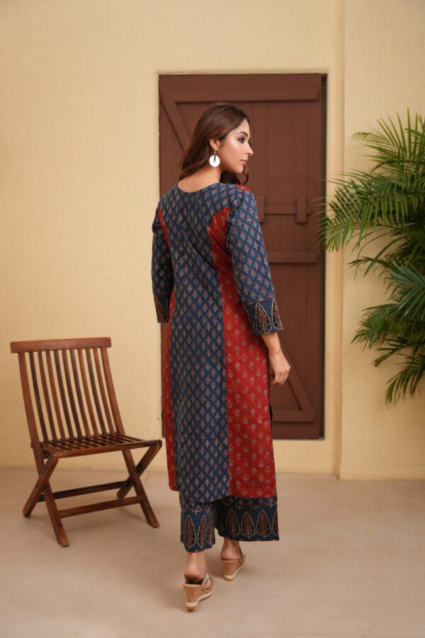 Indigo Maroon Cotton Ajrakh Straight Kurta - Image 4
